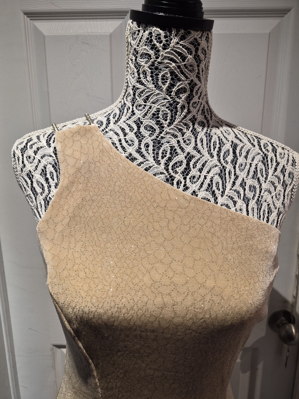 Joseph Ribkoff One-Shoulder Sequin Gown in Champagne Gold - Picture 3 of 8